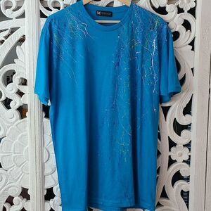 Marcello Sports Turkish Hand Painted T-Shirt size XL Turquoise Blue NWOT